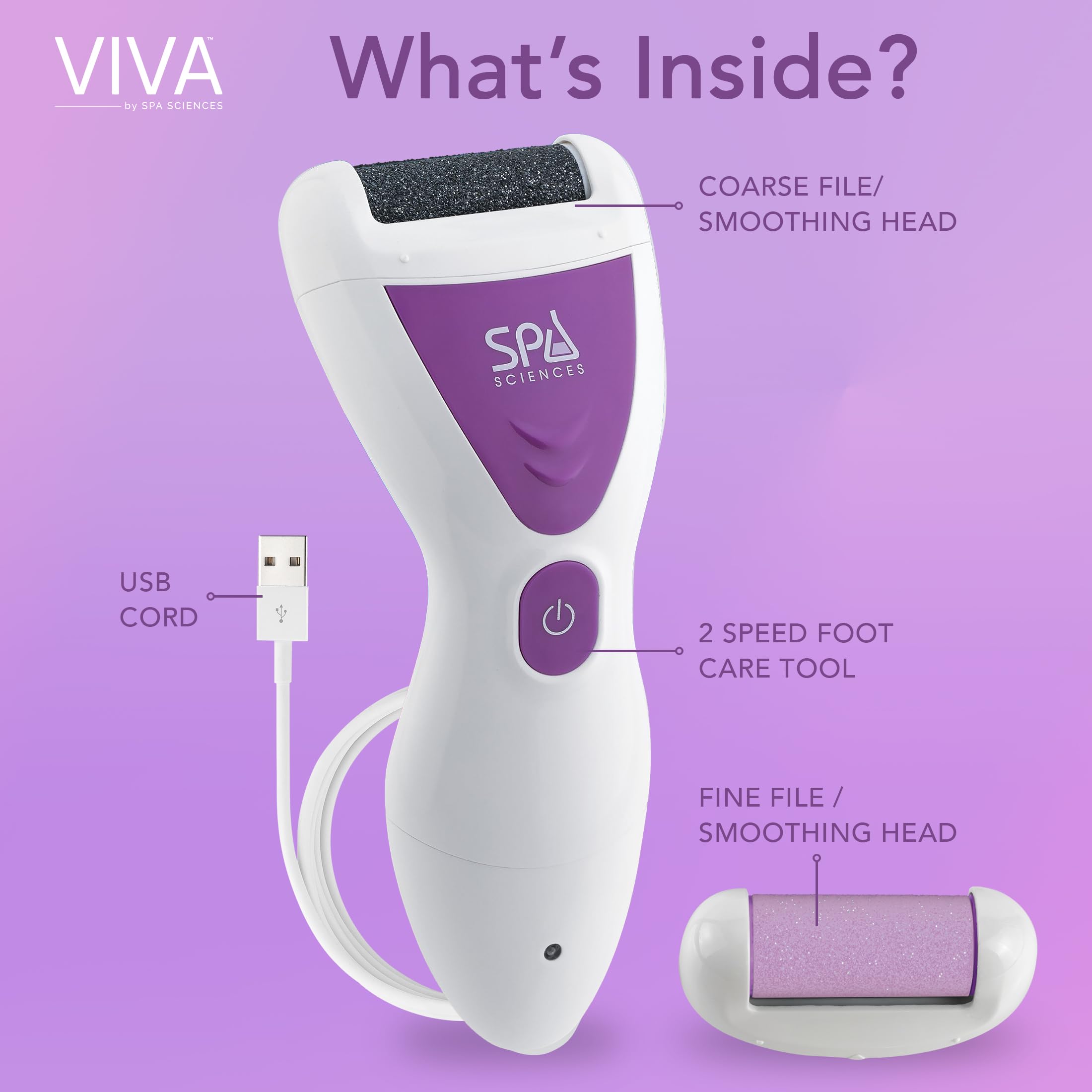 Spa Sciences VIVA Most Powerful Pedicure Tool Available-Professional Electronic Foot Smoothing Pedi Tool for Removing Hard, Dry, Cracked Skin/Calluses on Feet, Rechargeable-2 Treatment Heads Included